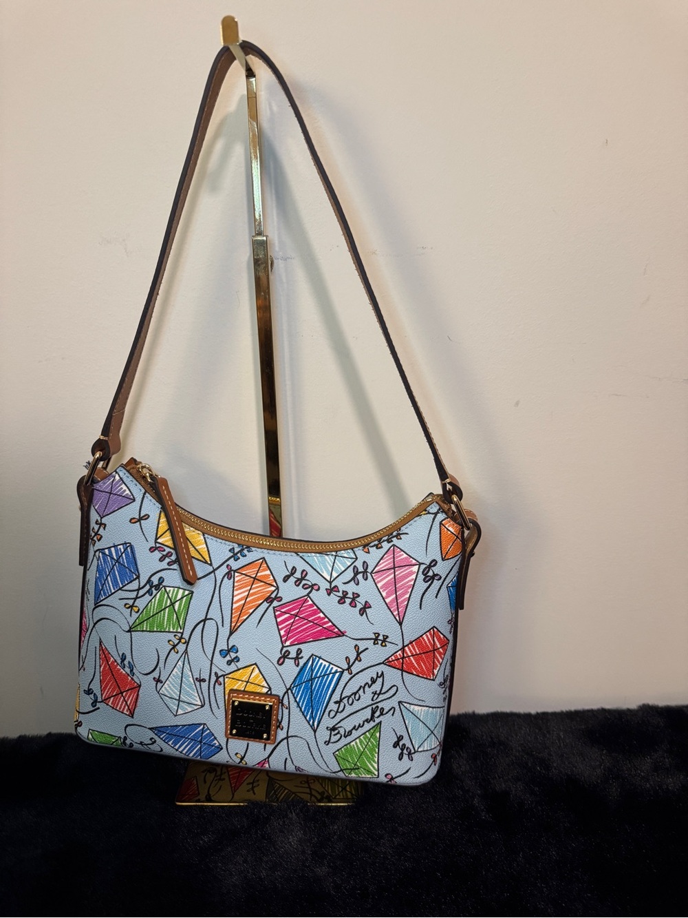 Dooney & Bourke Light Blue Kite-Print Leather Shoulder Bag